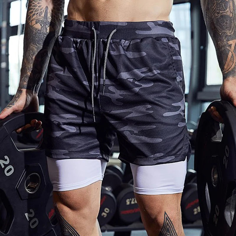 Men's 2-in-1 Sports Running Shorts – Quick-Dry & Zipper Pocket - 3KDyn