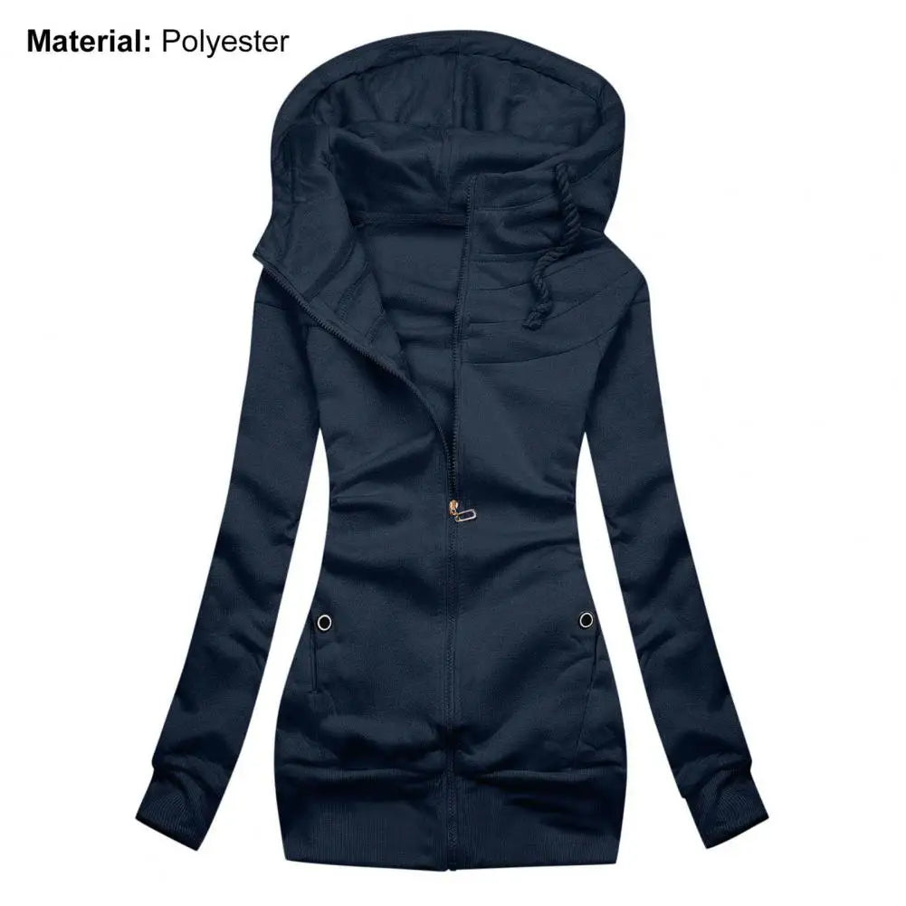 Women’s slim fit zipper hoodie jacket with drawstring waist in pink, navy blue, and gray | 3KDyn