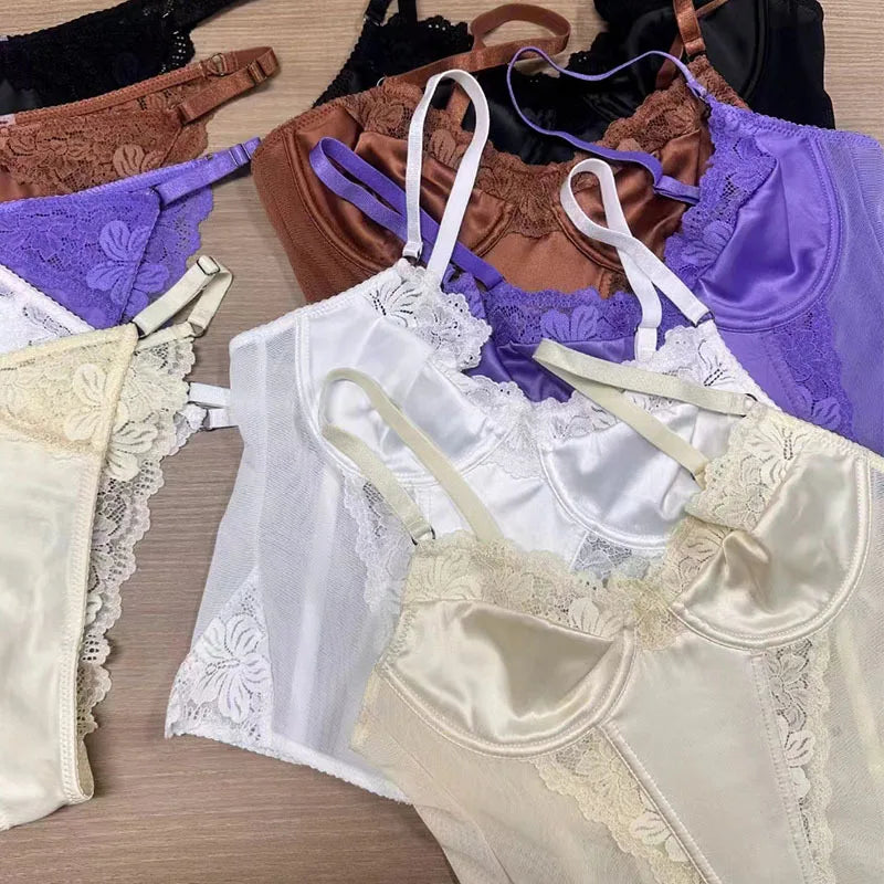 Collection of various lingerie items on a wooden surface