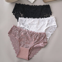 Women’s Lace Briefs 3‑Pack – Floral Embroidery, Mid‑Rise - 3KDyn