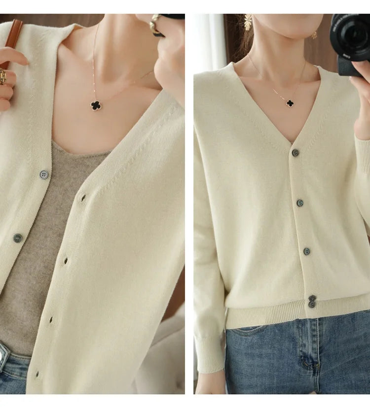 Women’s cotton V-neck button cardigan