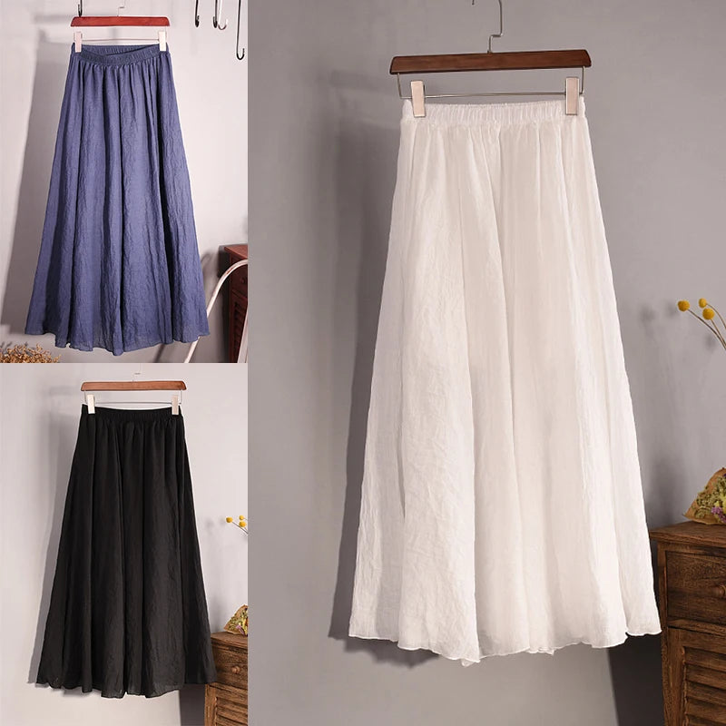 Women’s pleated cotton linen maxi skirt in multiple colors | 3KDyn