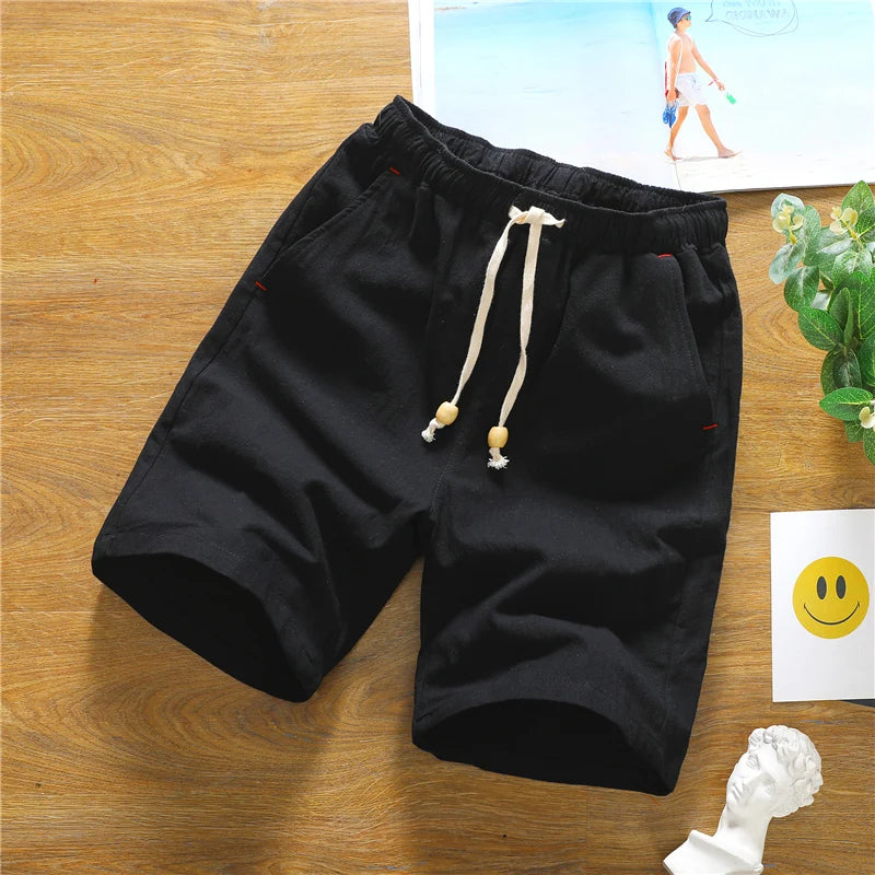 Summer Shorts for Men Cotton Elastic Waist Solid Color Loose Fitting Casual and Versatile Breathable Pure Cotton Home Pants - 3KDyn