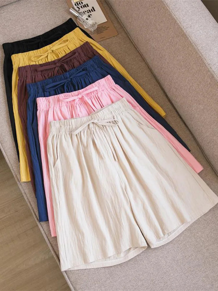 2024 Women Cotton Shorts,Summer Casual Solid Two Pockets shorts high waist loose shorts for girls Soft Cool female shorts - 3KDyn