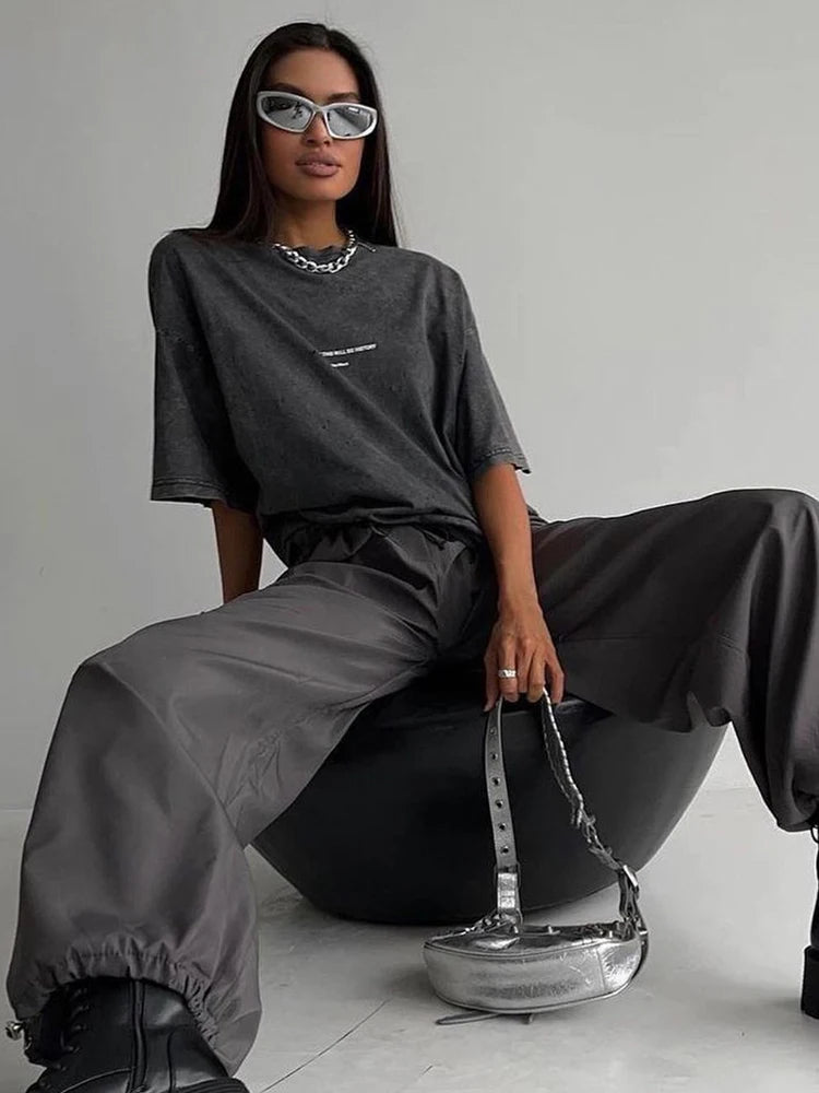 Washed Graphic Long Sleeve T-Shirt – Vintage Oversized Streetwear for Women - 3KDyn