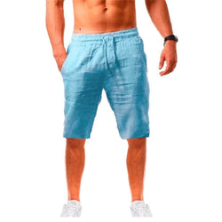 New Men's Cotton Linen Shorts Pants Male Summer Breathable Solid Color Linen Trousers Fitness Streetwear Lace up Bottoms - 3KDyn