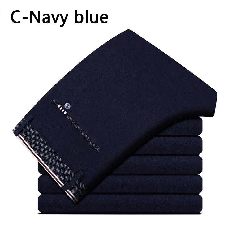 Men's Summer Straight-Leg Business Casual Trousers – Lightweight, Elastic Waist, Full Length - 3KDyn