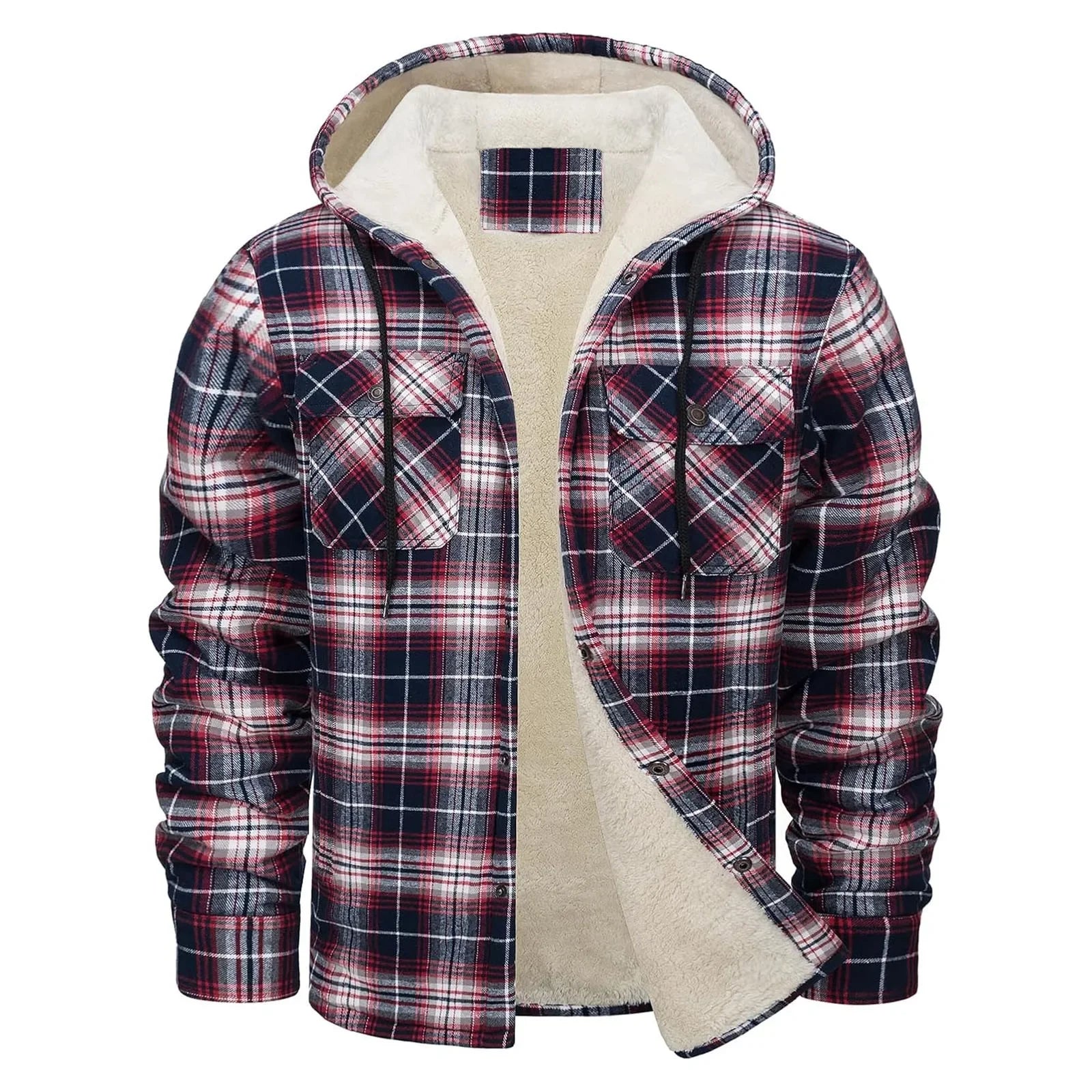 Men’s sherpa-lined plaid hooded shirt jacket