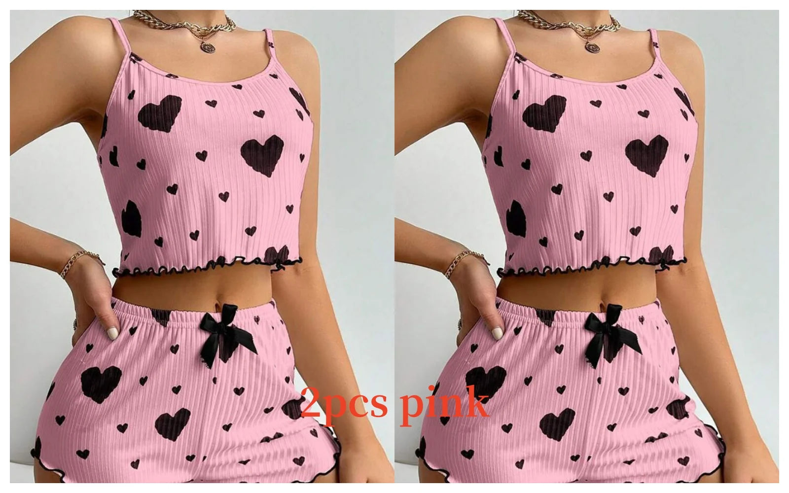 Women’s Heart-Print Pajama Set – 2-Piece Cami Top & Shorts - 3KDyn