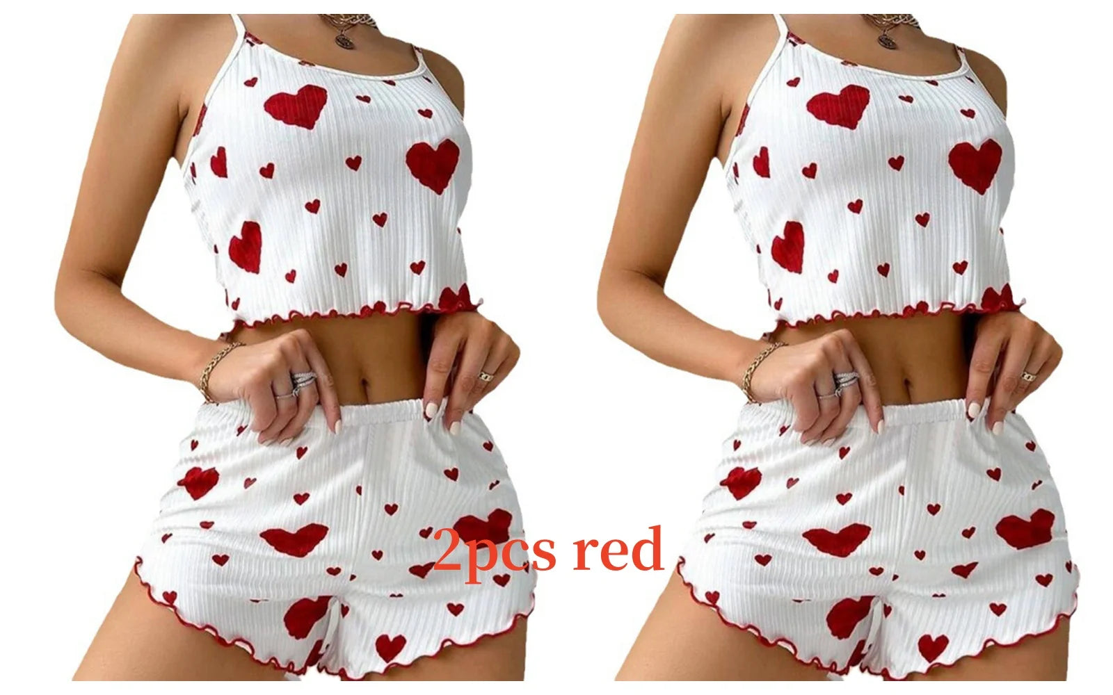 Women’s Heart-Print Pajama Set – 2-Piece Cami Top & Shorts - 3KDyn