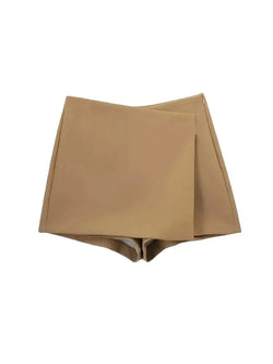 TRZA Women Fashion Pareo Style Asymmetric Shorts Skirts Vintage High Waist Side Zipper Female Skort Mujer - 3KDyn