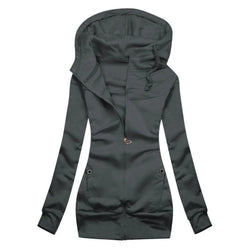 Dark gray hooded jacket on a white background