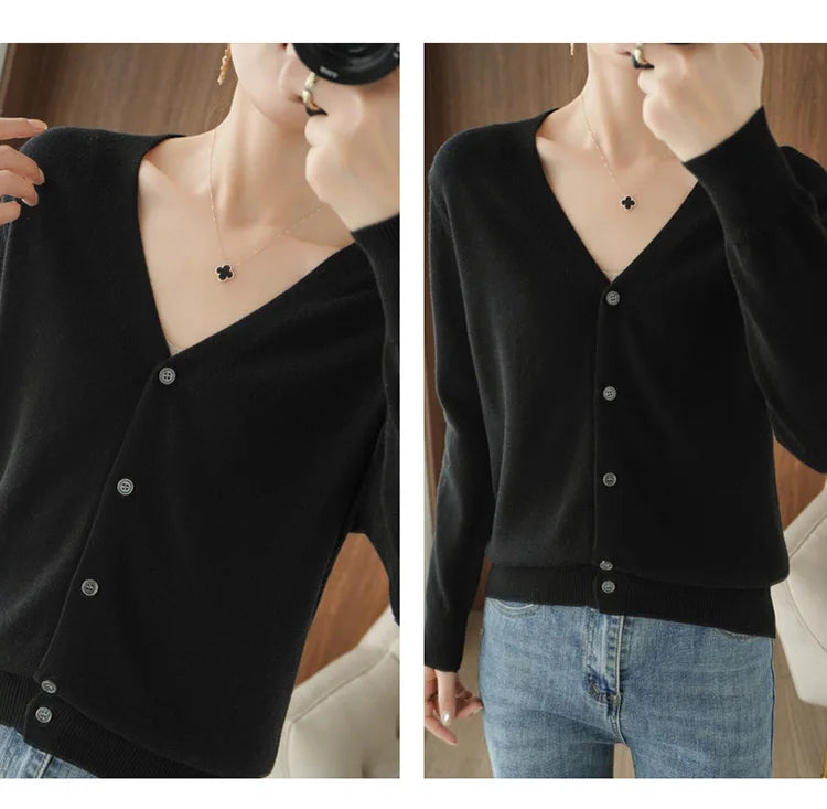 Women’s cotton V-neck button cardigan