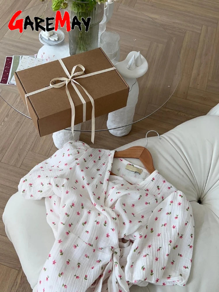 Casual Women's Summer Dresses 100% Cotton Floral Print A-line Midi Dress with Side Slits Long Elegant White Dress for Women 2025 - 3KDyn