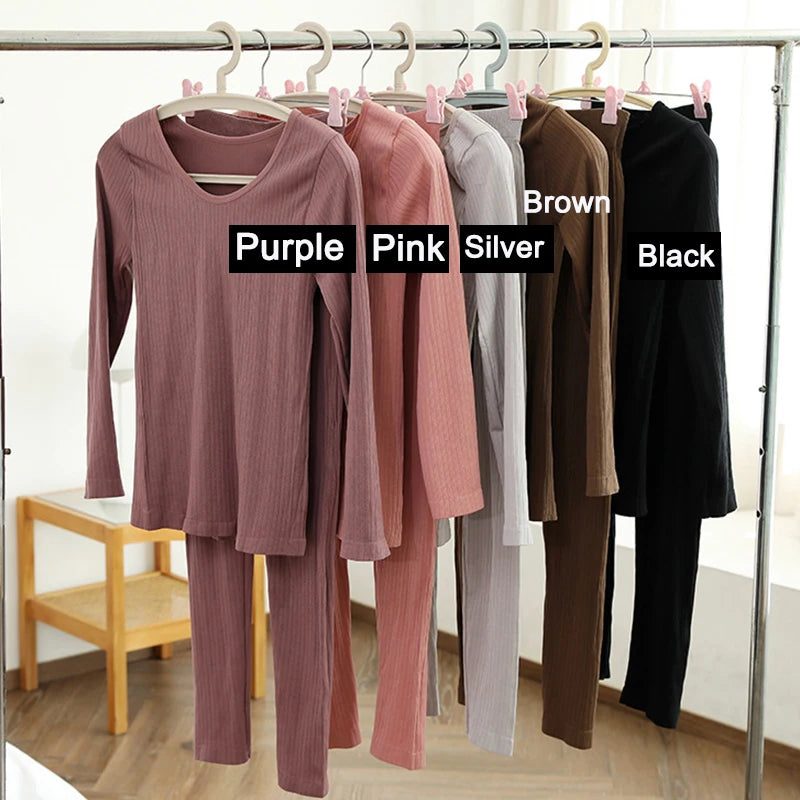 Warm Thermal Underwear Sexy Ladies Intimates Long Johns Women Shaped Sets Female Middle Collar Thermal Shaping Clothes - 3KDyn