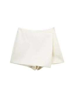 TRZA Women Fashion Pareo Style Asymmetric Shorts Skirts Vintage High Waist Side Zipper Female Skort Mujer - 3KDyn