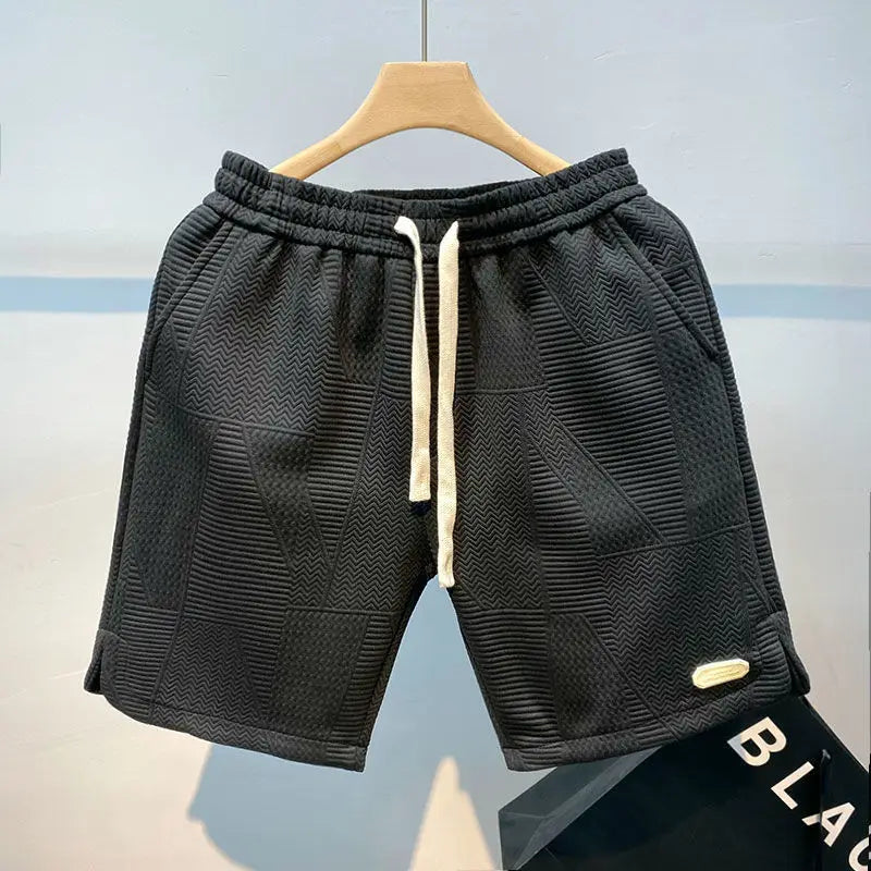 Summer Running Shorts for Men Casual Jogging Sport Short Pants Wave Pattern Solid Color Drawstring Loose Dry Gym Sports Shorts - 3KDyn