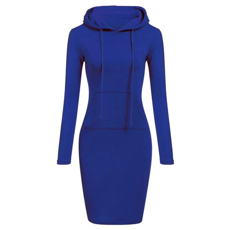 Long Sleeve Hoodie Dress with Pockets – Slim Fit Casual Style - 3KDyn