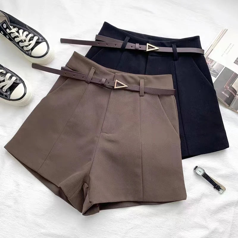 ITOOLIN Casual Women's Shorts A-line High Waist Short Chic Office Lady Shorts With Belted Vintage Female Trousers Spring Summer - 3KDyn