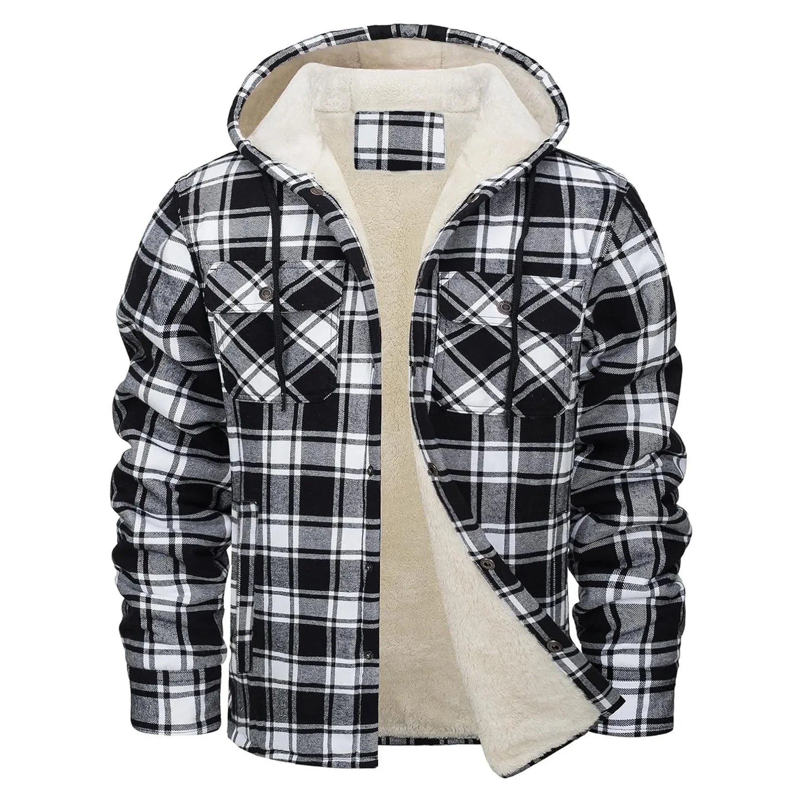 Men’s sherpa-lined plaid hooded shirt jacket