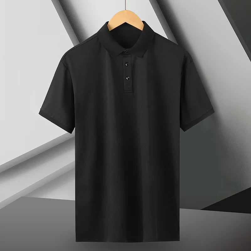 Summer Ice Silk Polo Shirt High-End T-Shirt Solid Color New Half Sleeve Non-Marking Casual Lapels Business Thin Menswear - 3KDyn