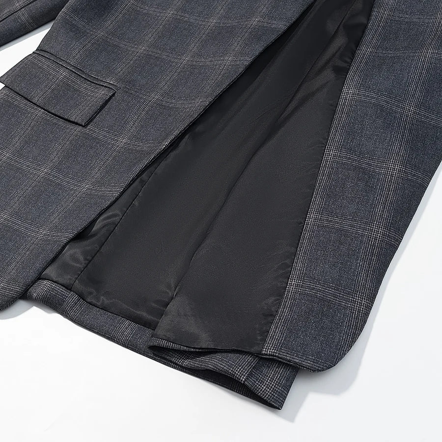Women’s plaid stand-collar blazer