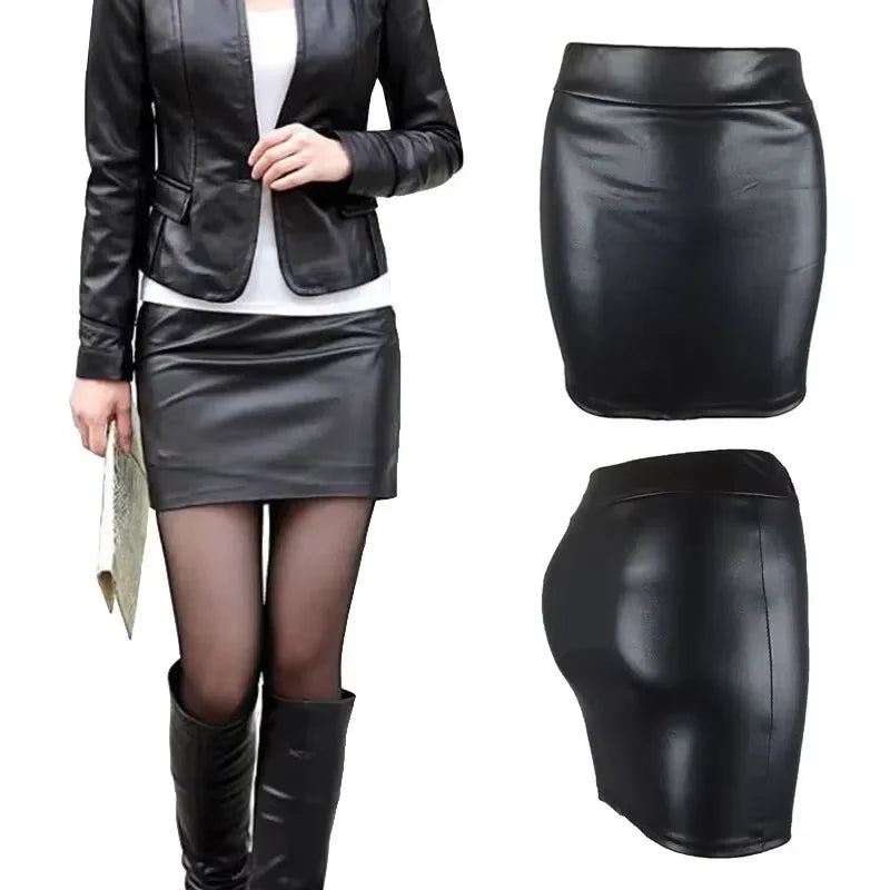 Women’s faux leather high-waist pencil mini skirt – black | 3KDyn