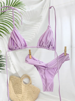 Pleated Brazilian Folds Bikini Set, Sexy Micro Bikinis, 2023 Women Swimsuit, Female Triangle Swimwear, Beach Wear Bathing Suit - 3KDyn