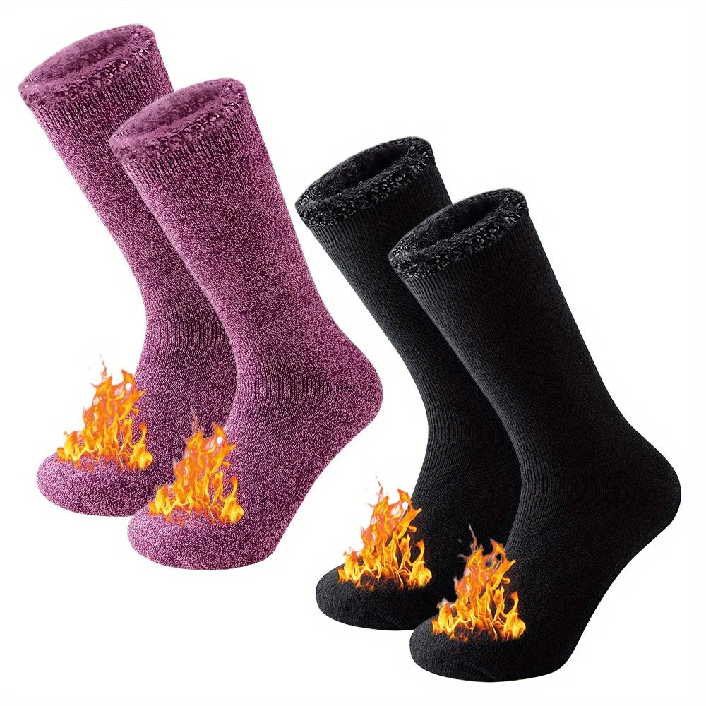 2-Pack Thermal Crew Socks (Unisex) – Fleece-Lined Winter Socks for Hiking & Skiing - 3KDyn