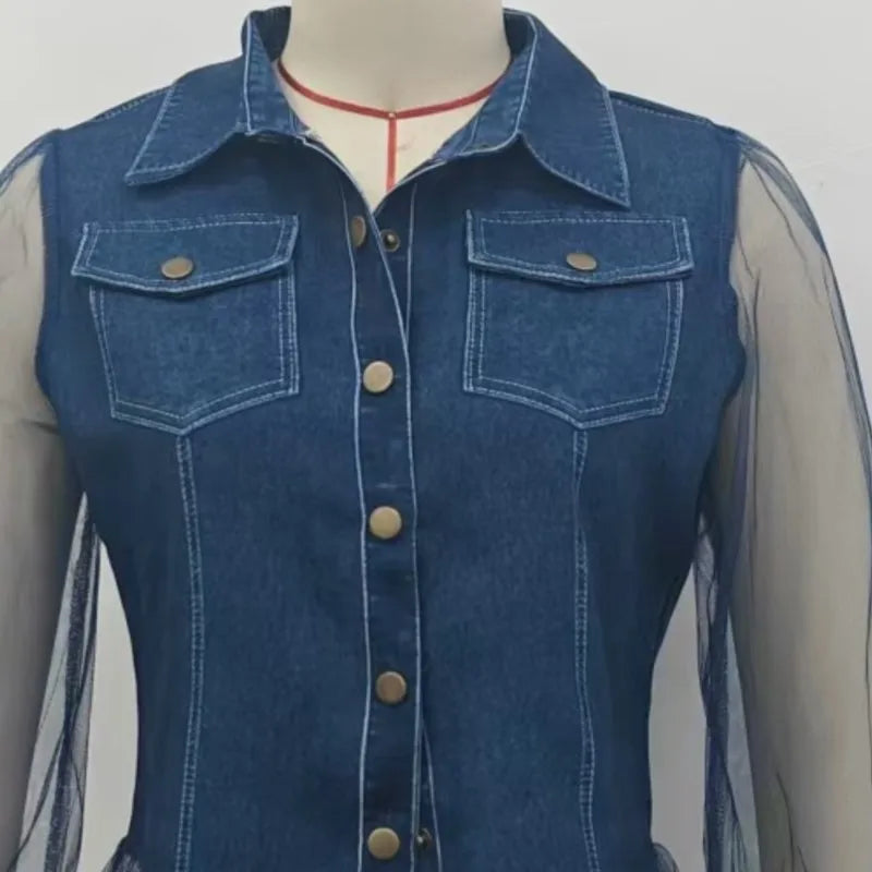 Women’s Denim-Look Long Sleeve Blouse