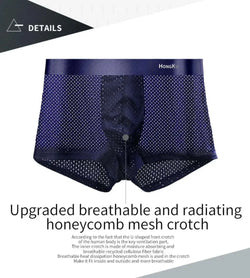 Navy blue men's underwear with honeycomb mesh on a white background