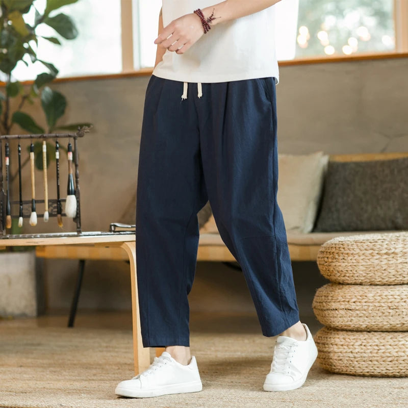 Men's Cotton-Linen Drawstring Pants – Light, Breathable & Relaxed - 3KDyn