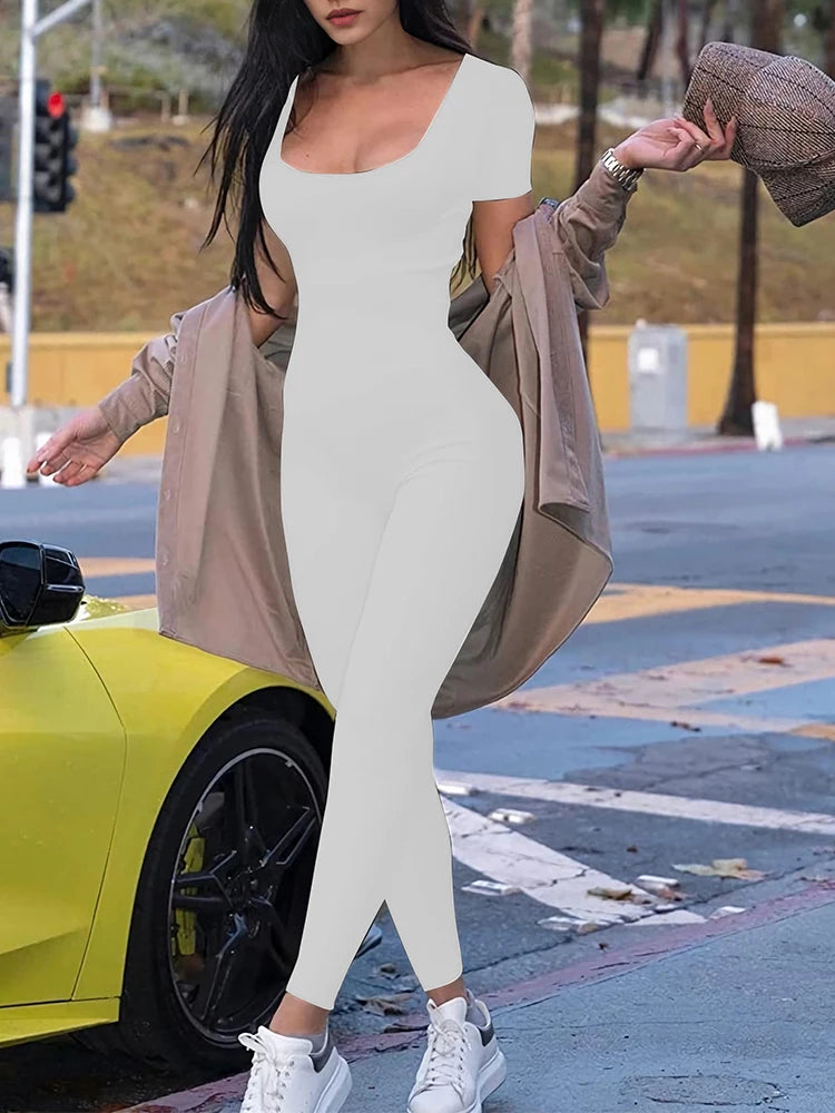 Women’s Short Sleeve Bodycon Jumpsuit – S–2XL, 7 Colors - 3KDyn