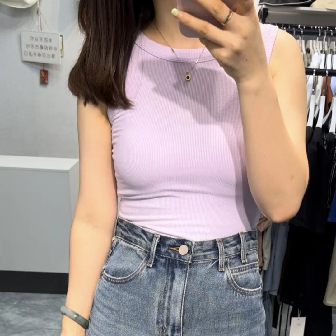 Ribbed Crop Tank Top - Sleeveless U-Neck Solid Summer Vest - 3KDyn