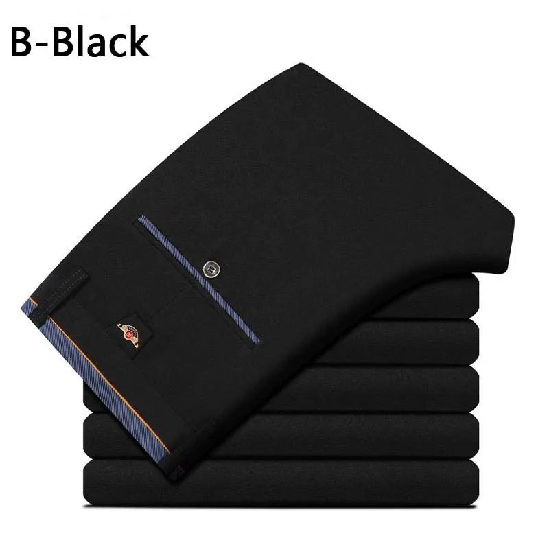 Men's Summer Straight-Leg Business Casual Trousers – Lightweight, Elastic Waist, Full Length - 3KDyn