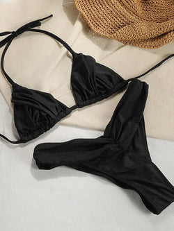 Pleated Brazilian Folds Bikini Set, Sexy Micro Bikinis, 2023 Women Swimsuit, Female Triangle Swimwear, Beach Wear Bathing Suit - 3KDyn
