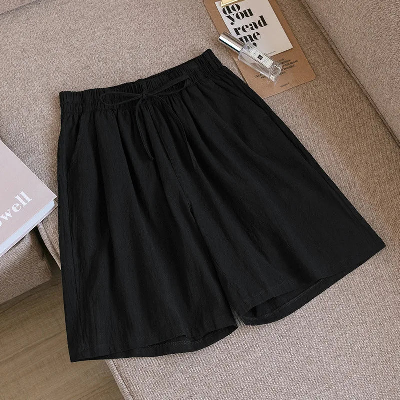2024 Women Cotton Shorts,Summer Casual Solid Two Pockets shorts high waist loose shorts for girls Soft Cool female shorts - 3KDyn