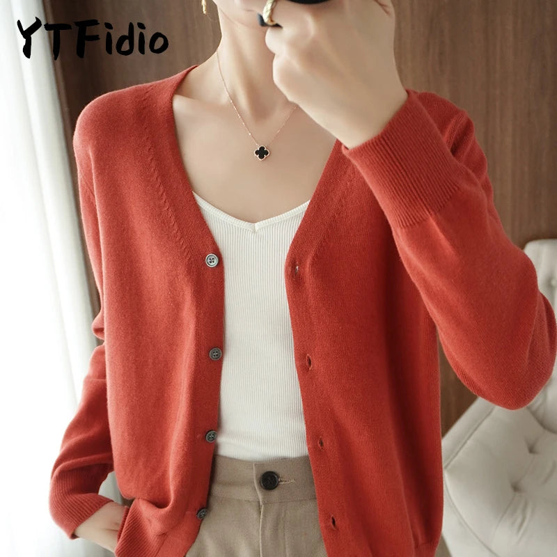 Women’s cotton V-neck button cardigan
