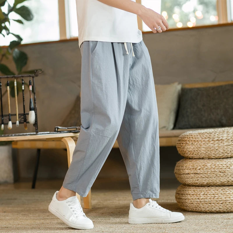 Men's Cotton-Linen Drawstring Pants – Light, Breathable & Relaxed - 3KDyn