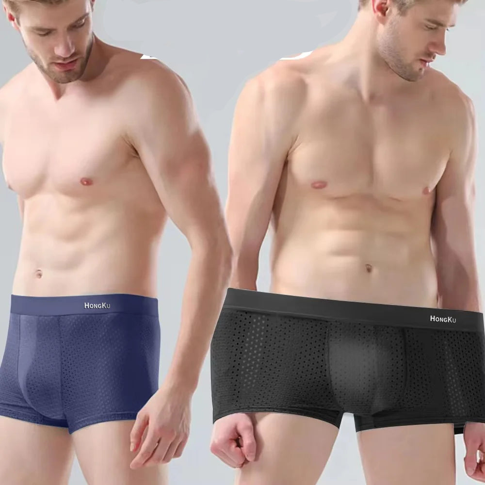 Mesh boxer briefs close‑up / waistband / packaging — assorted colors | 3KDyn