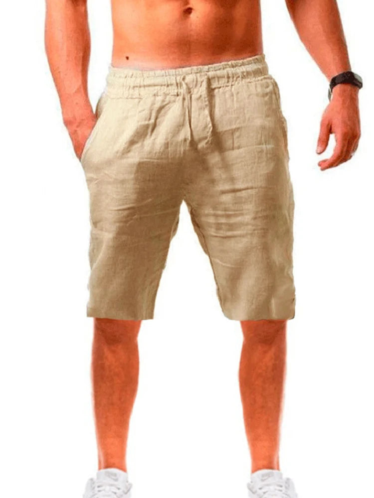 New Men's Cotton Linen Shorts Pants Male Summer Breathable Solid Color Linen Trousers Fitness Streetwear Lace up Bottoms - 3KDyn