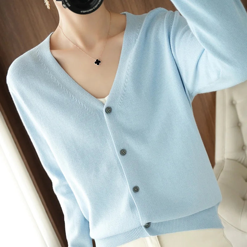 Women’s cotton V-neck button cardigan