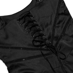 Black lace-up top on a white background