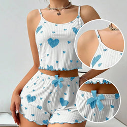 Women’s Heart-Print Pajama Set – 2-Piece Cami Top & Shorts - 3KDyn