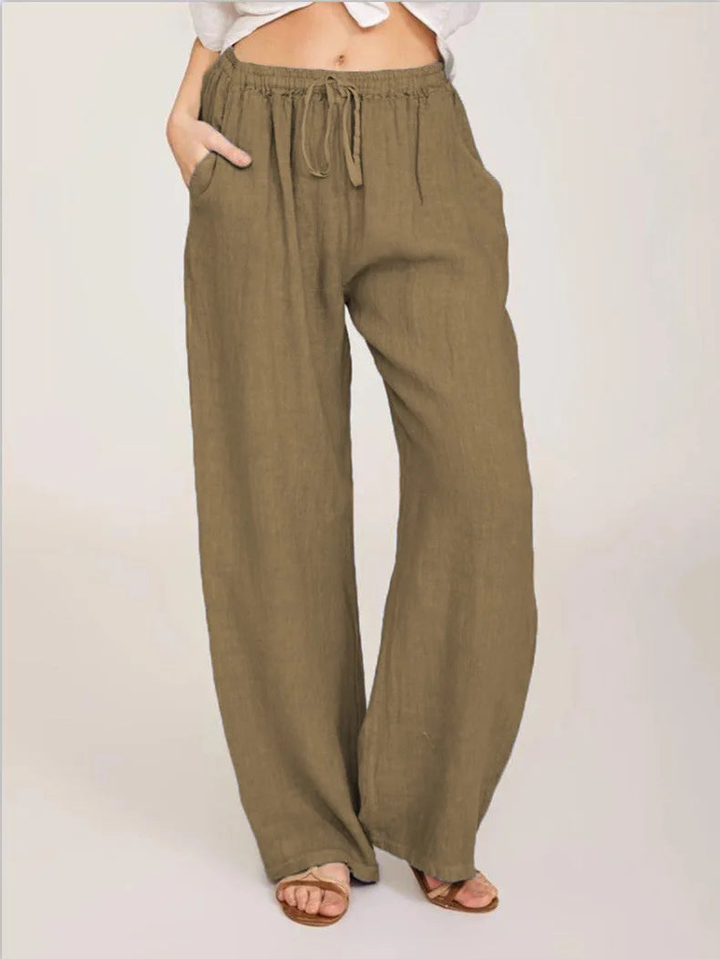 Summer and Autumn New Casual Women's Wear in Europe, America, and Europe Large Loose Cotton Hemp Casual Pants - 3KDyn