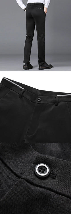 Men's Summer Straight-Leg Business Casual Trousers – Lightweight, Elastic Waist, Full Length - 3KDyn
