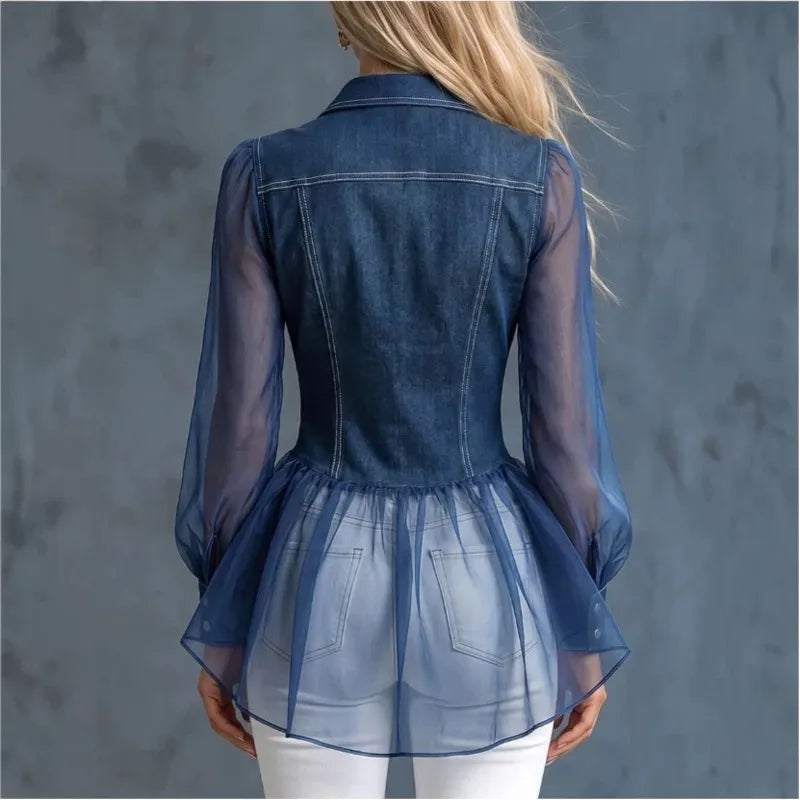 Women’s Denim-Look Long Sleeve Blouse