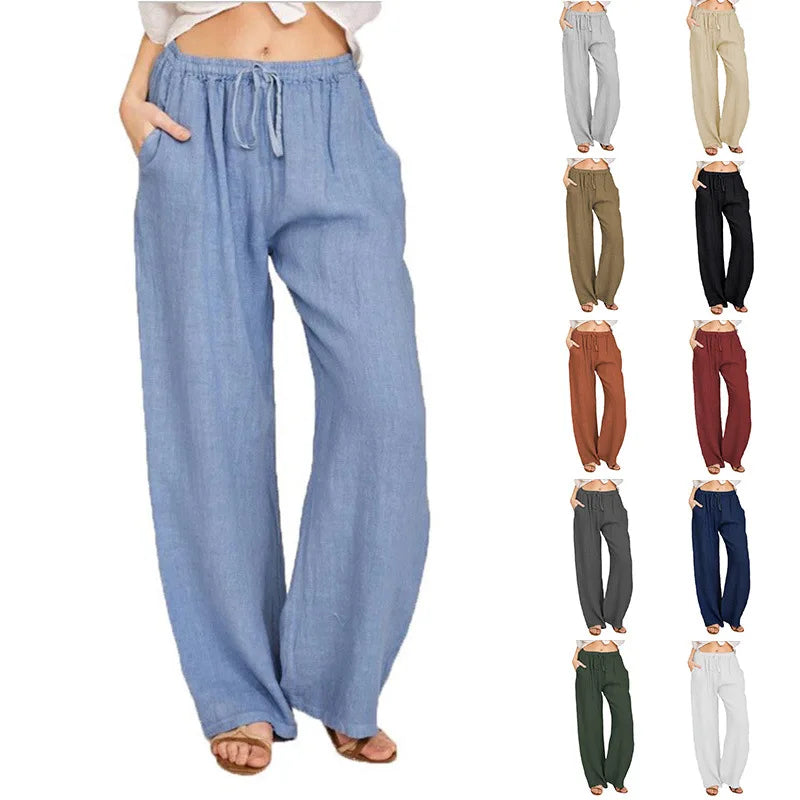 Summer and Autumn New Casual Women's Wear in Europe, America, and Europe Large Loose Cotton Hemp Casual Pants - 3KDyn