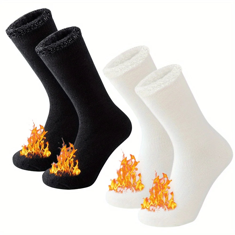 2-Pack Thermal Crew Socks (Unisex) – Fleece-Lined Winter Socks for Hiking & Skiing - 3KDyn