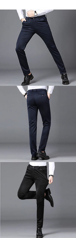 Men's Summer Straight-Leg Business Casual Trousers – Lightweight, Elastic Waist, Full Length - 3KDyn